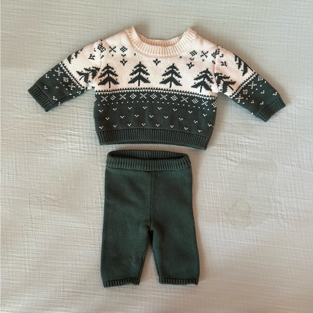 Carter’s Little Planet Organic Green and White Knit Baby Sweater and Pants Set